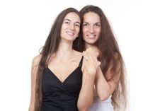 Two Sisters Smiling Stock Photo