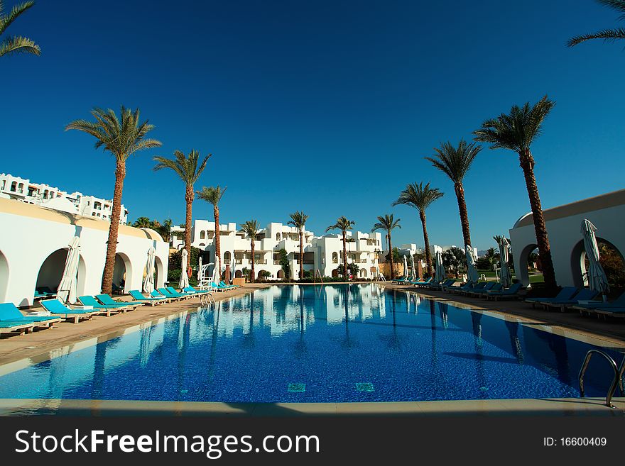 Empty swimming pool in a hotel in Sharm el Sheikh, Egypt