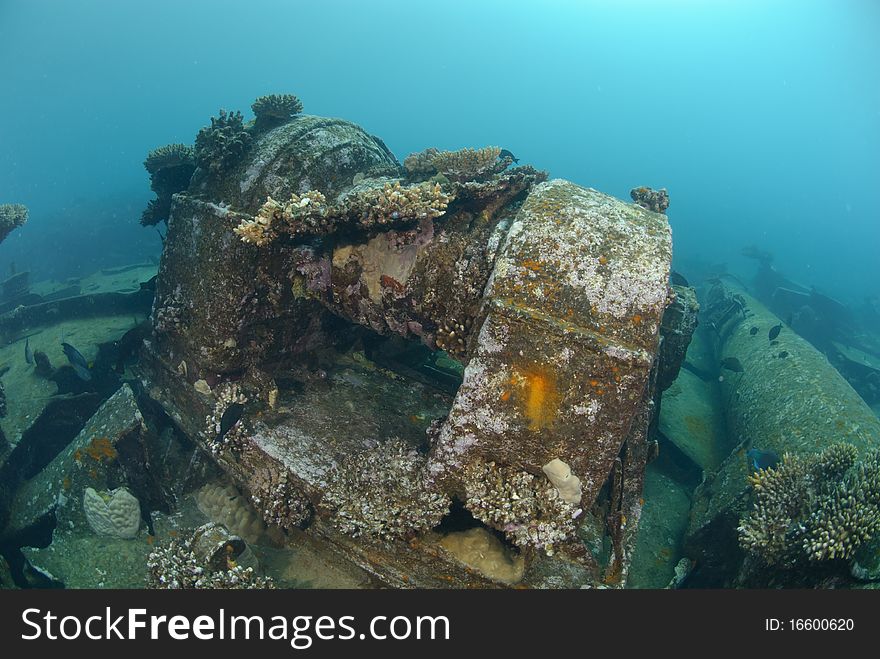 Shipwreck of the Kormoran with coral growth. Shipwreck of the Kormoran with coral growth
