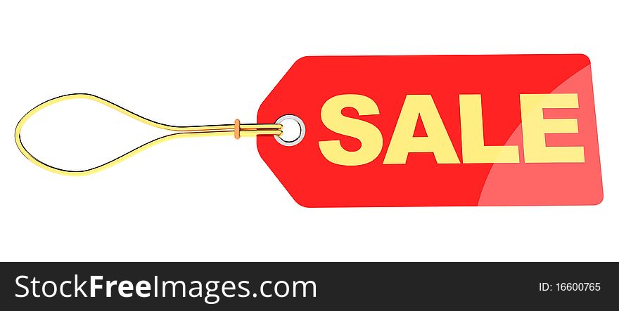 3d illustration of red tag with'sale' sign on it, isolated over white. 3d illustration of red tag with'sale' sign on it, isolated over white