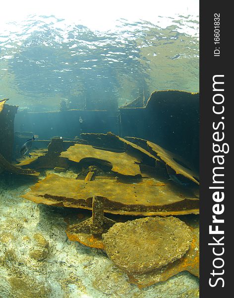 Underwater view of the shipwreck SS Lara which struck Jackson reef situated in the Straits of Tiran in 1982. Jackson Reef, Red Sea, Egypt. Underwater view of the shipwreck SS Lara which struck Jackson reef situated in the Straits of Tiran in 1982. Jackson Reef, Red Sea, Egypt.