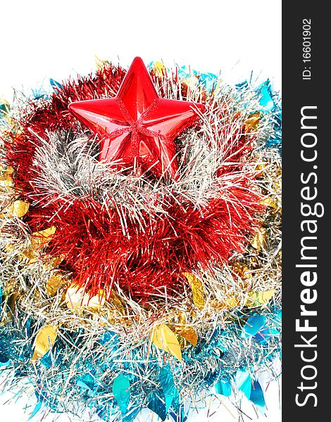Christmas  red star with colorful garlands  isolated  on white background.