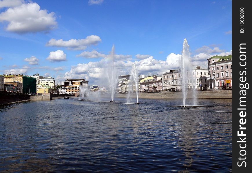 Fountains in Obvodnii chanel in Moscow, Russia