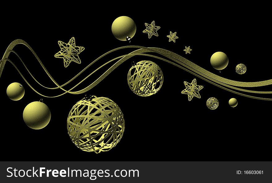Stylish Christmas golden decoratios on the black background. Stylish Christmas golden decoratios on the black background