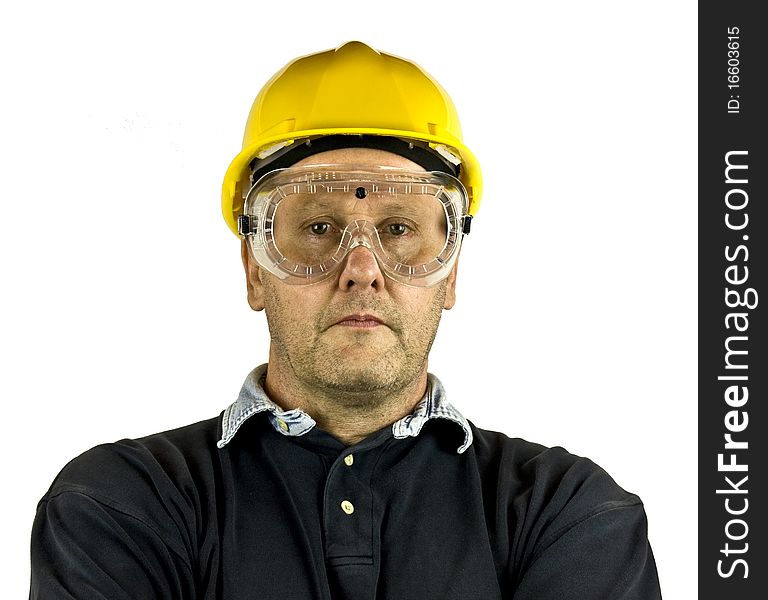 Construction worker with hard hat and goggles. Construction worker with hard hat and goggles