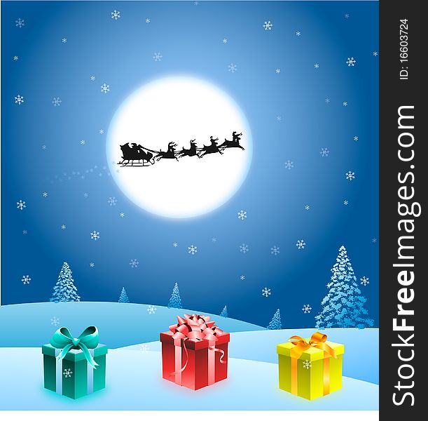 Illustration of a christmas card with santa silhouette