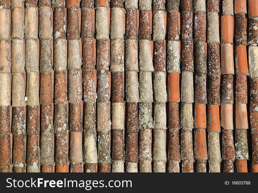 Old obsolete red tile closeup background.