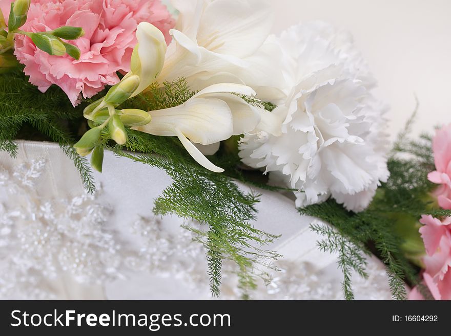 Closeup shot of elegant bouquet at girls hand