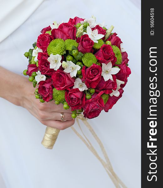 Close-up of wedding bouquet at bride's hands