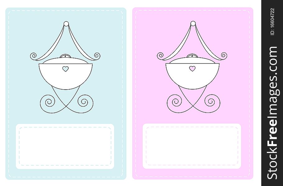 Set of baby cradle announcement for girl and boy