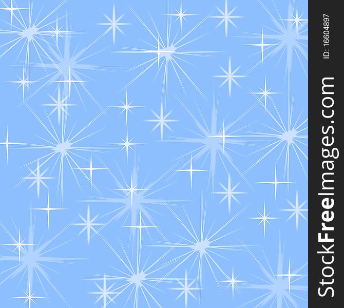 The image of stars and snowflakes of white color on a blue background. The image of stars and snowflakes of white color on a blue background.