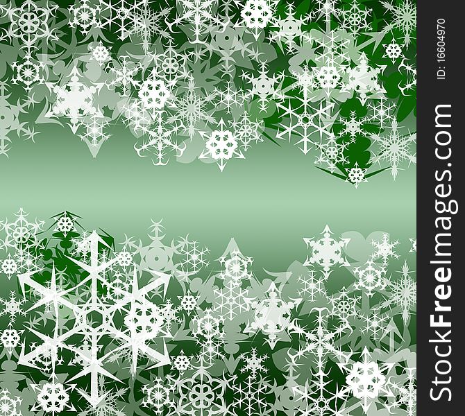 A considerable quantity of snowflakes of white and green colors, the big and small size from above and from below images. A considerable quantity of snowflakes of white and green colors, the big and small size from above and from below images.