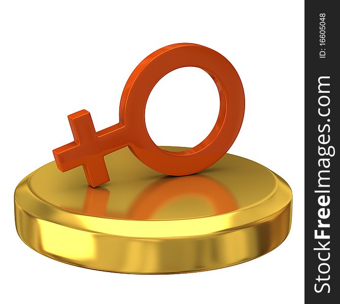 Female symbol on gold podium isolated on white background
