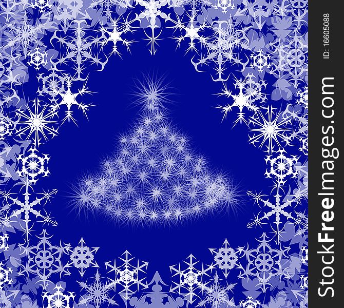 Fluffy fur-tree of white color on a dark blue background. Round a fur-tree white snowflakes. Fluffy fur-tree of white color on a dark blue background. Round a fur-tree white snowflakes.