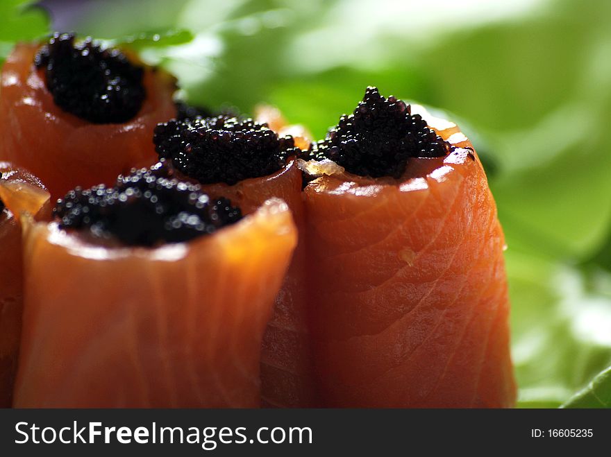 picture of salmon rolls with caviar. picture of salmon rolls with caviar