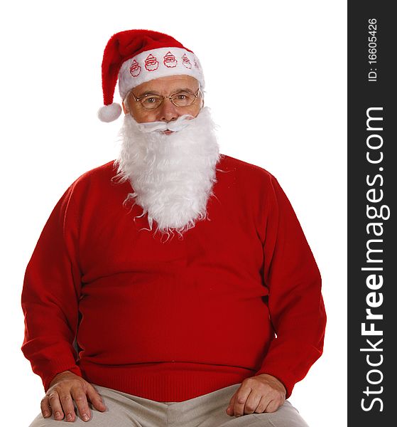 Grandfather as a Santa Claus. Isolated on white