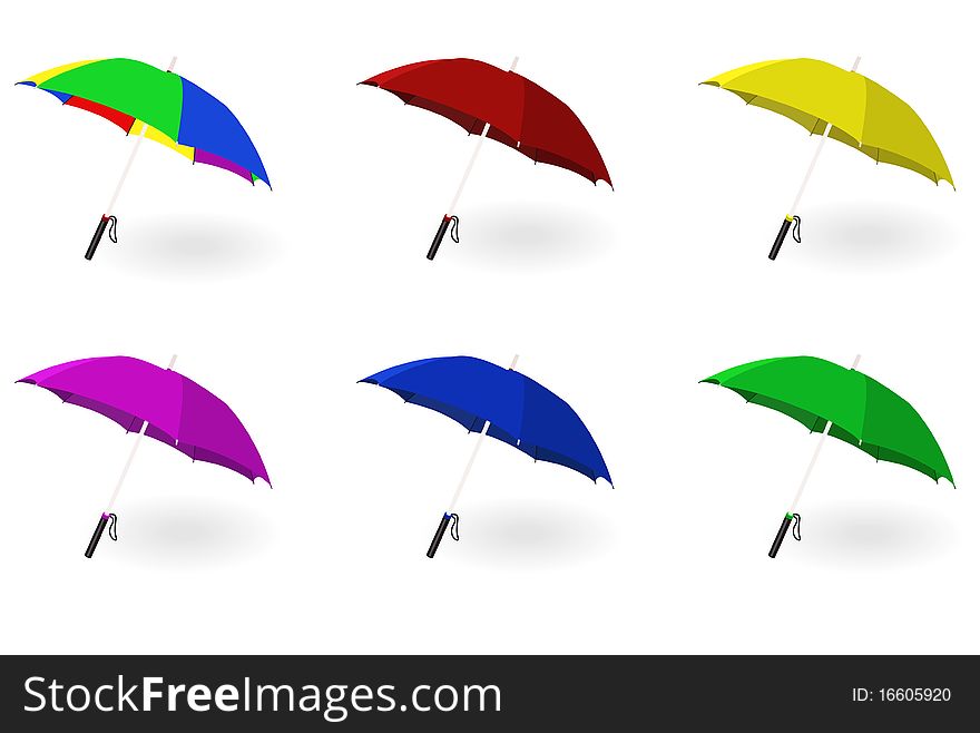 Set of multicoloured umbrellas on a white background