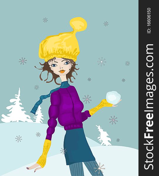 Vector illustrtion of beautiful winter girl. Vector illustrtion of beautiful winter girl