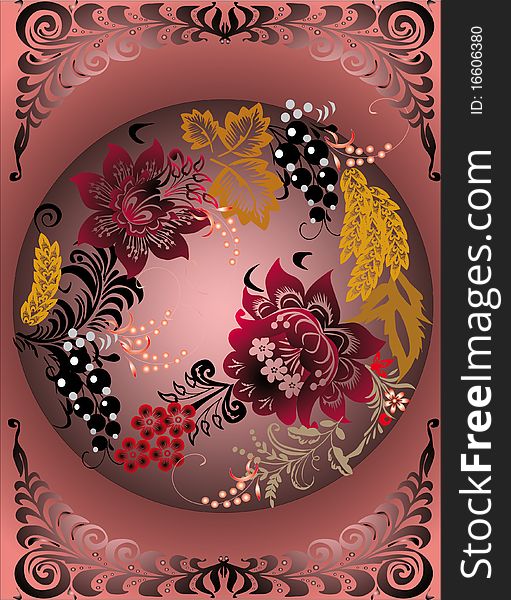 Illustration with floral design on dark background. Illustration with floral design on dark background