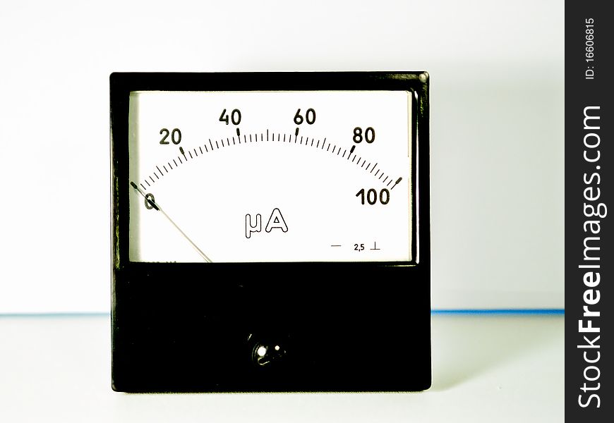 The shoot of measurement device which is necessary for many purposes in techniques, science and education. The amperemeter is on the table. The shoot of measurement device which is necessary for many purposes in techniques, science and education. The amperemeter is on the table