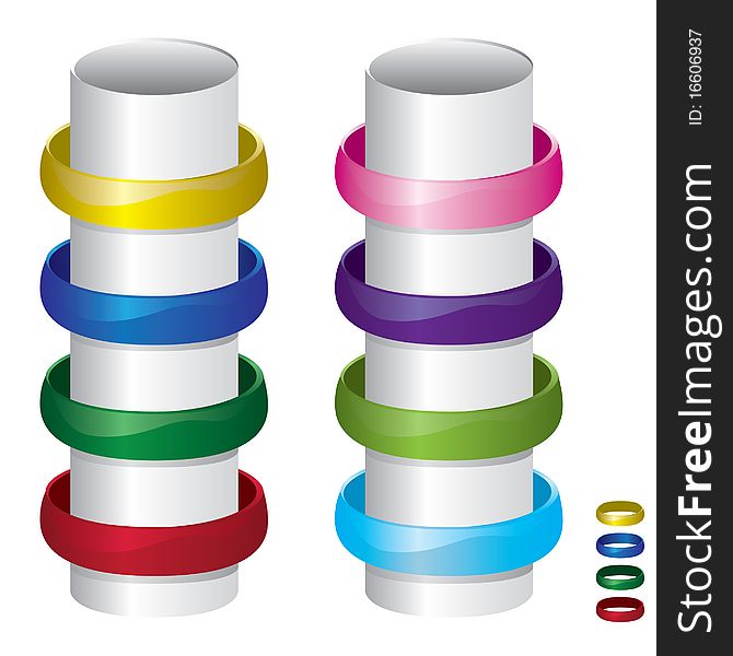 Set of eight color rings isolated on a white background