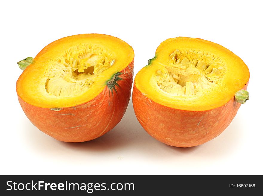 Orange pumpkin over white background