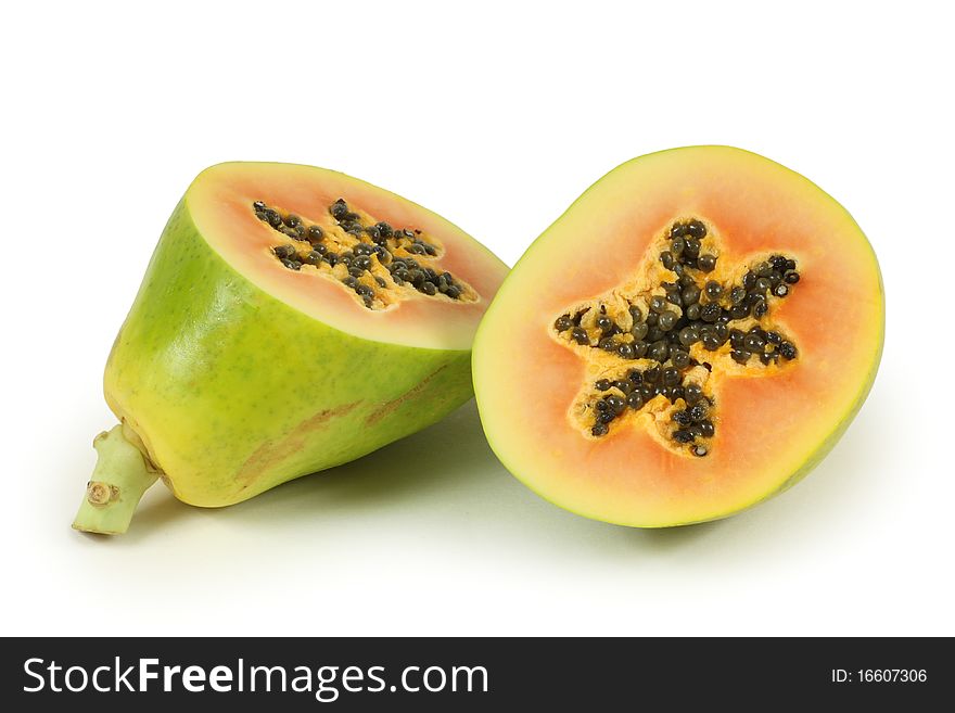 Cut Papaya isolated on white