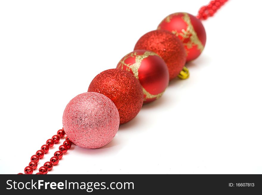 Christmas balls on the white background