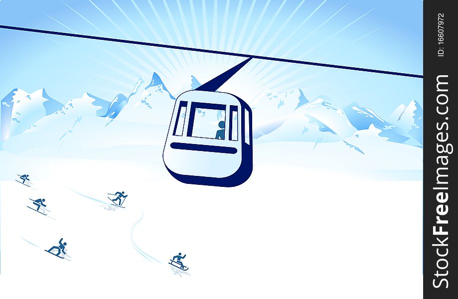Cable-way and winter sports in the mountains
