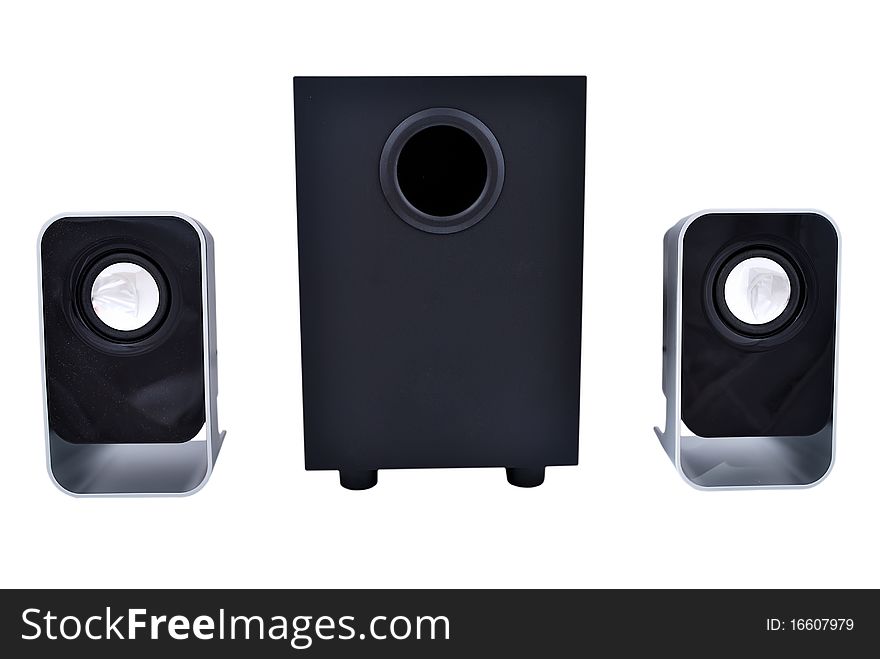 2.1 computer speakers on a white background