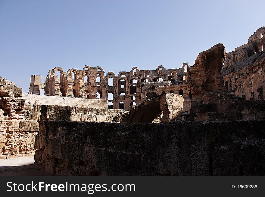 Inside the Colosseum ruins of El Jam. Inside the Colosseum ruins of El Jam