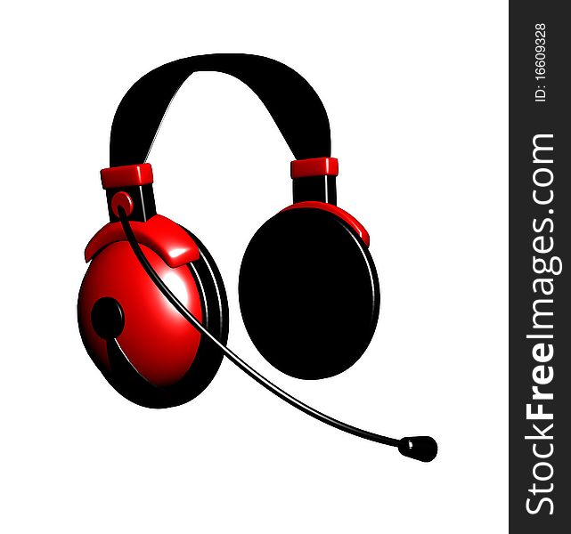 3d red colored headphones with microphone. 3d red colored headphones with microphone