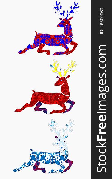 Christmas running deer silhouette with a traditional texture with snowflakes