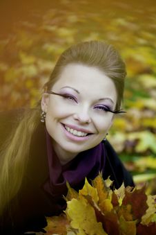 Beautiful Girl In The Autumn Park Stock Image