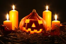 Halloween Pumpkin And Candles Royalty Free Stock Images