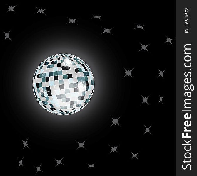 Floating Disco Ball with glow, light reflections and sparkles. Floating Disco Ball with glow, light reflections and sparkles