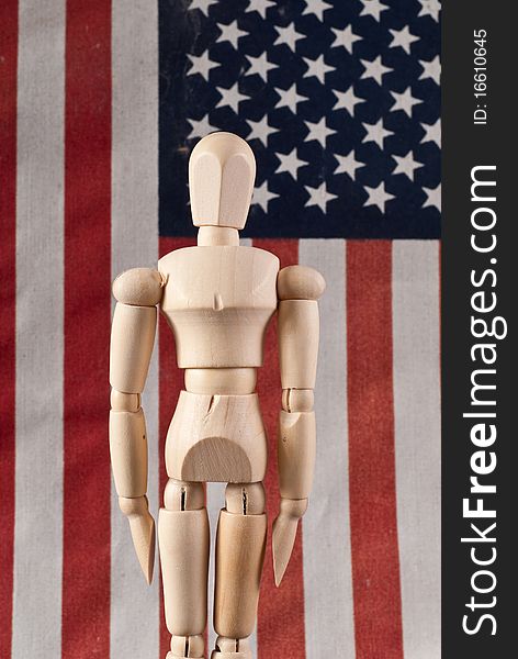 Wooden Art Doll in Attention Military Stance