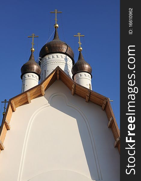 Beautiful white orthodox church on blue sky