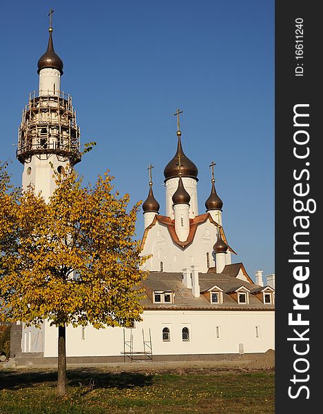Beautiful white orthodox church in autumn. Beautiful white orthodox church in autumn