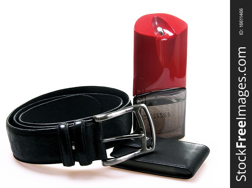 Man's belt, wallet and eau de toilette