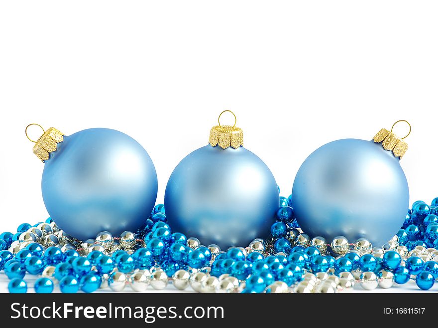 Blue christmas balls  isolated on a white