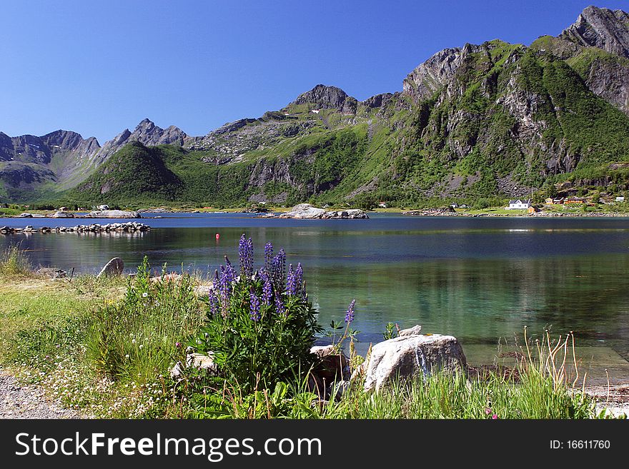 Serene glacier lake in Norway