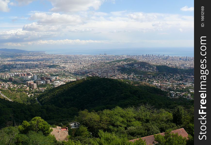 View of Barcelona surroundings from Tibidabo hill. View of Barcelona surroundings from Tibidabo hill