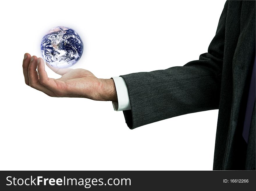 Female hands palms up on white background save the globe from falling. Globe image courtesy of NASA: . Female hands palms up on white background save the globe from falling. Globe image courtesy of NASA: