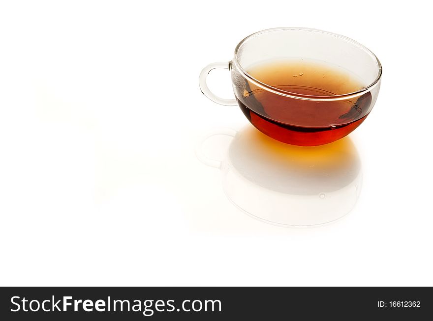 Cup of tea on white background