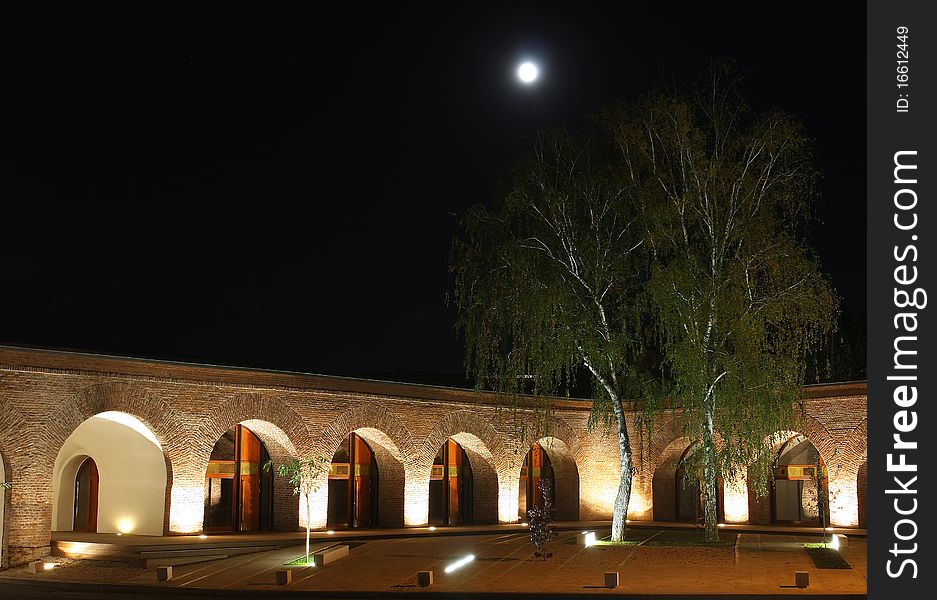 Illuminated ancient building in the night