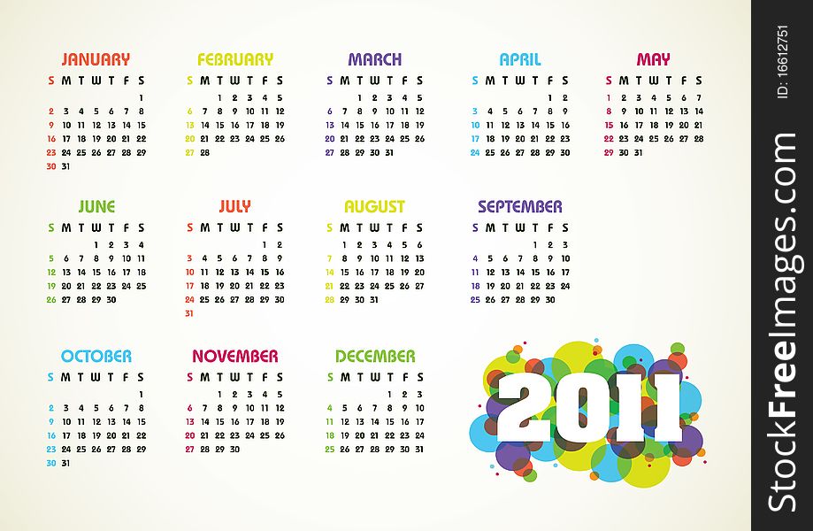 Horizontal color vector calendar for 2011 year