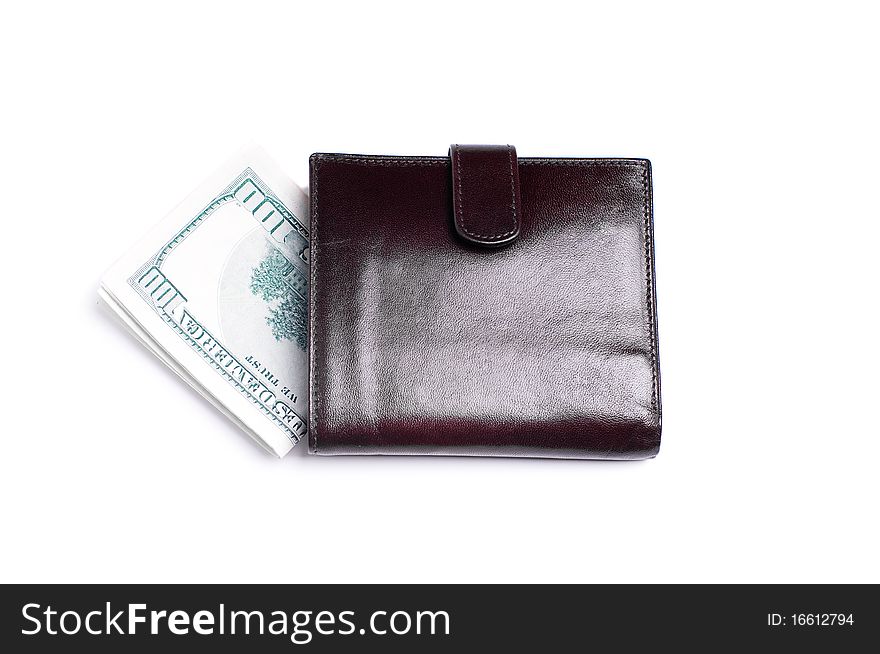 Banknotes Dollars In Leather  Purse