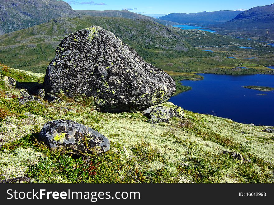 On the photo:Picturesque Norway mountain landscape.
