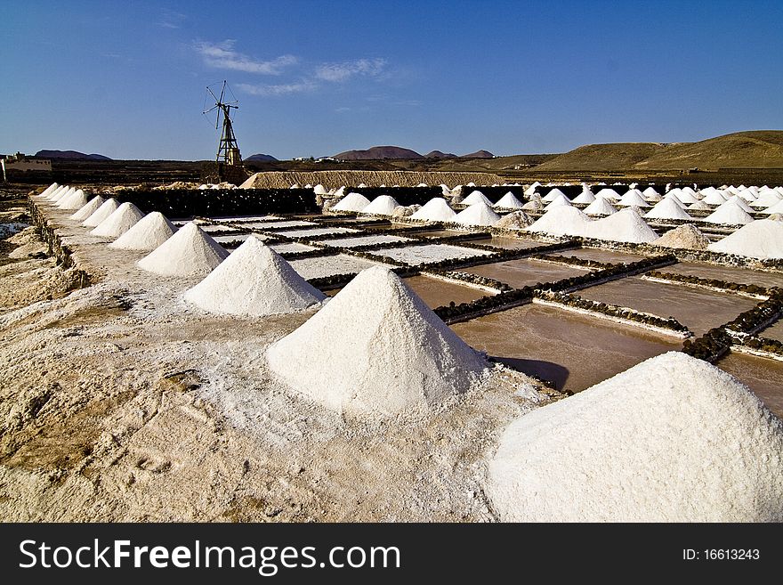 Salt piles on a saline exploration in Janubio, Lanzarote